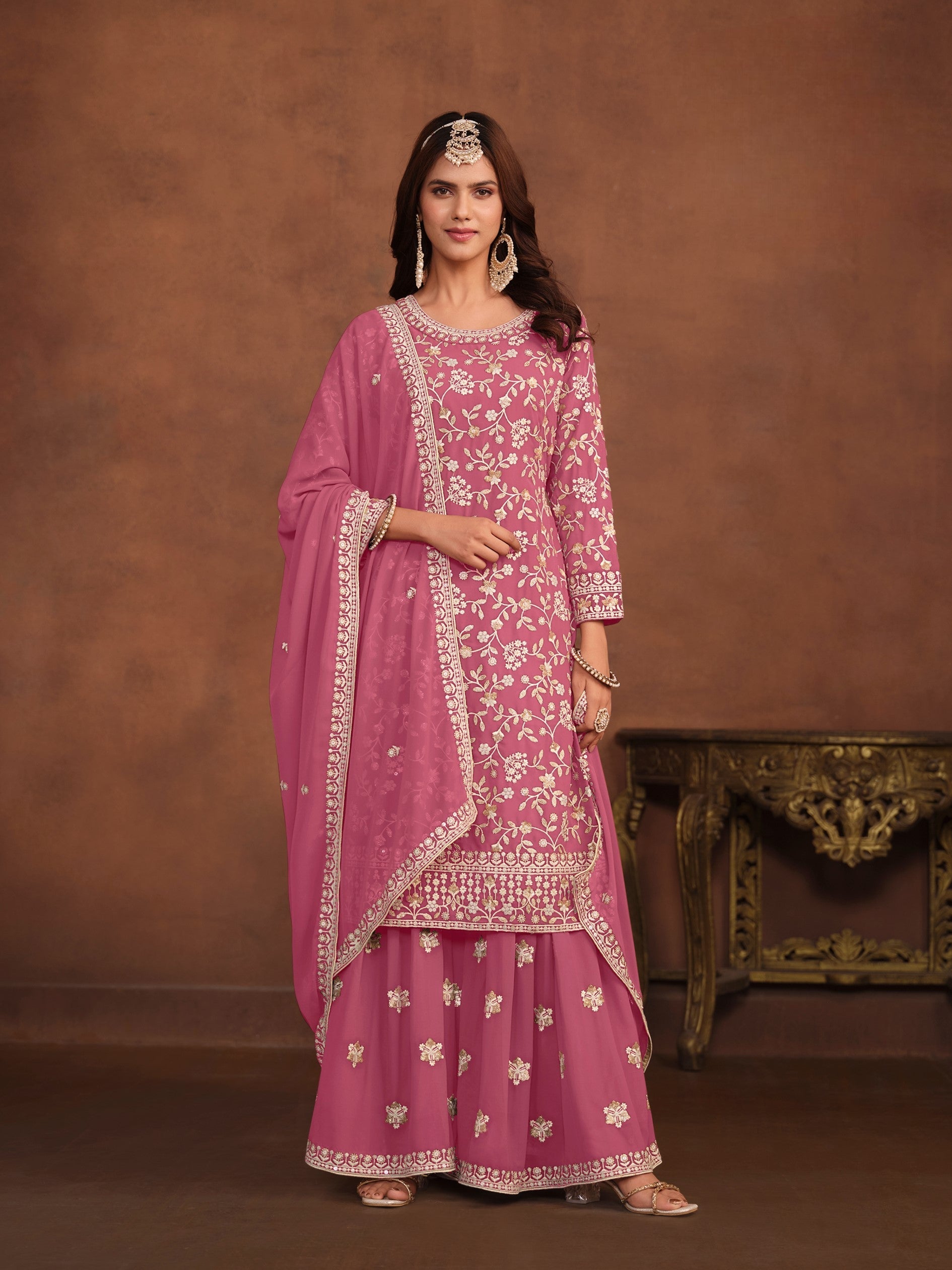 Anaita Pink Embroidered Faux Georgette Salwar Suit