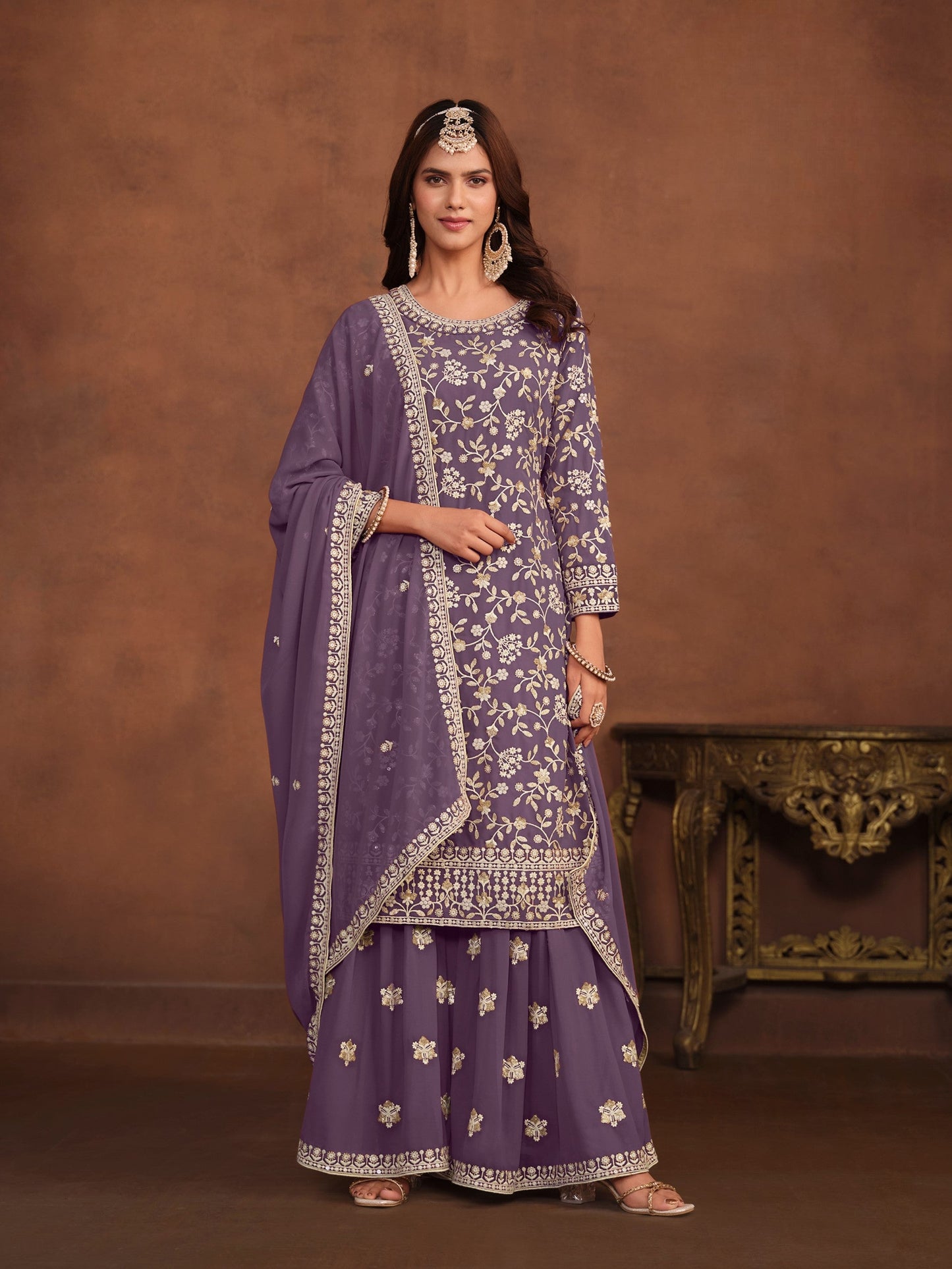 Anaita Lavender Embroidered Faux Georgette Salwar Suit