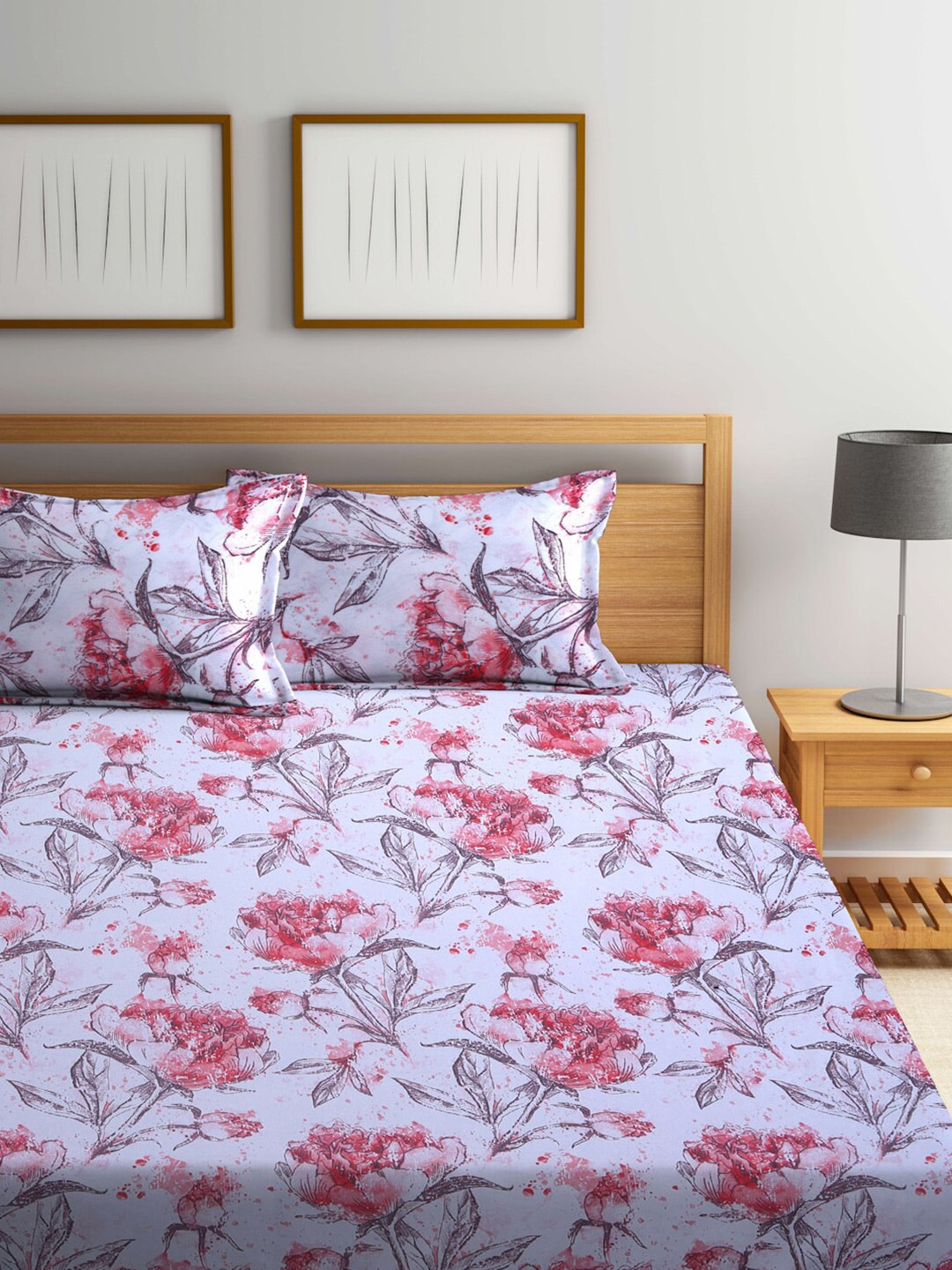 BOMBAY DYEING Floral Printed 100 TC Cotton Queen Bedsheet with 2 Pillow Covers - Swadesiicart