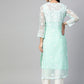 ADA Women Sea Green & White Chikankari Hand Embroidered Straight Sustainable Handloom Kurta | Swadesiicart