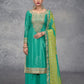 Anaita Turquoise Digital Printed Chinon Embroidered Sequence Work Ready Made Suit
