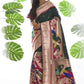 Vishnu Weaves Women's Bottle Green Paithani Silk Zari Woven Saree with Unstitched Blouse - Swadesiicart