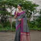 Vishnu Weaves Women's Grey Raw Silk Saree with Blouse - Swadesiicart