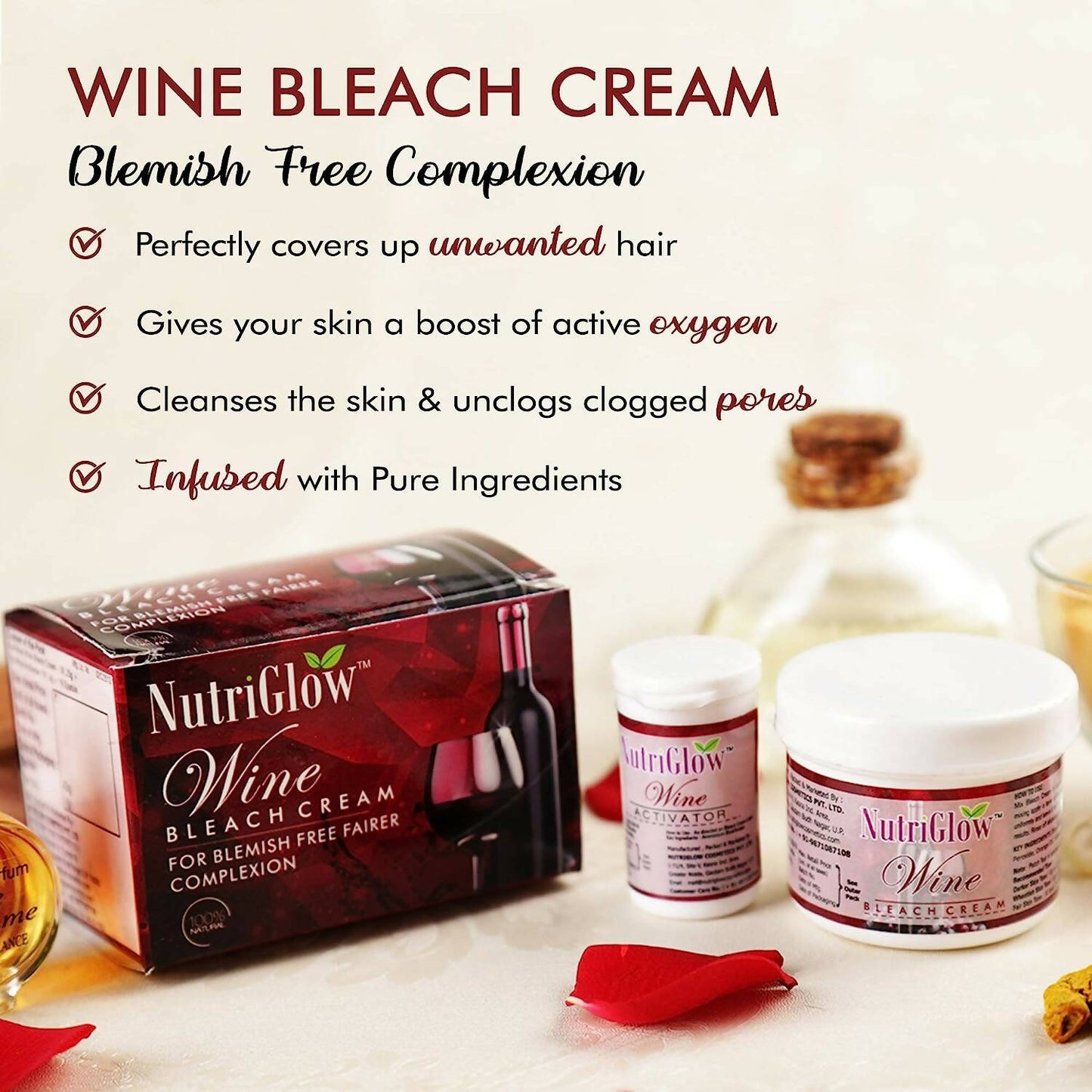 NutriGlow Wine Bleach Cream With Grape Extracts - Swadesiicart
