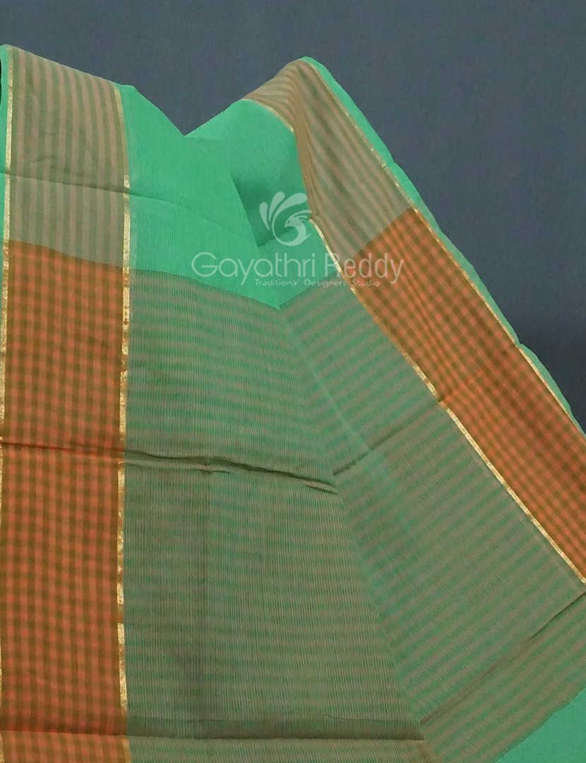 Multi Shades of Rama Green Pure Mangalgiri Cotton By Gayathri Reddy Designer Studio | Swadesiicart