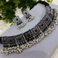 Tehzeeb Creations Women's Silver Colour Oxidised Necklace With Black Pearl - Swadesiicart