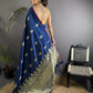 Joban Fashion Navy Blue Banarasi Lichi Silk Gold Zari Meena Saree | Swadesiicart