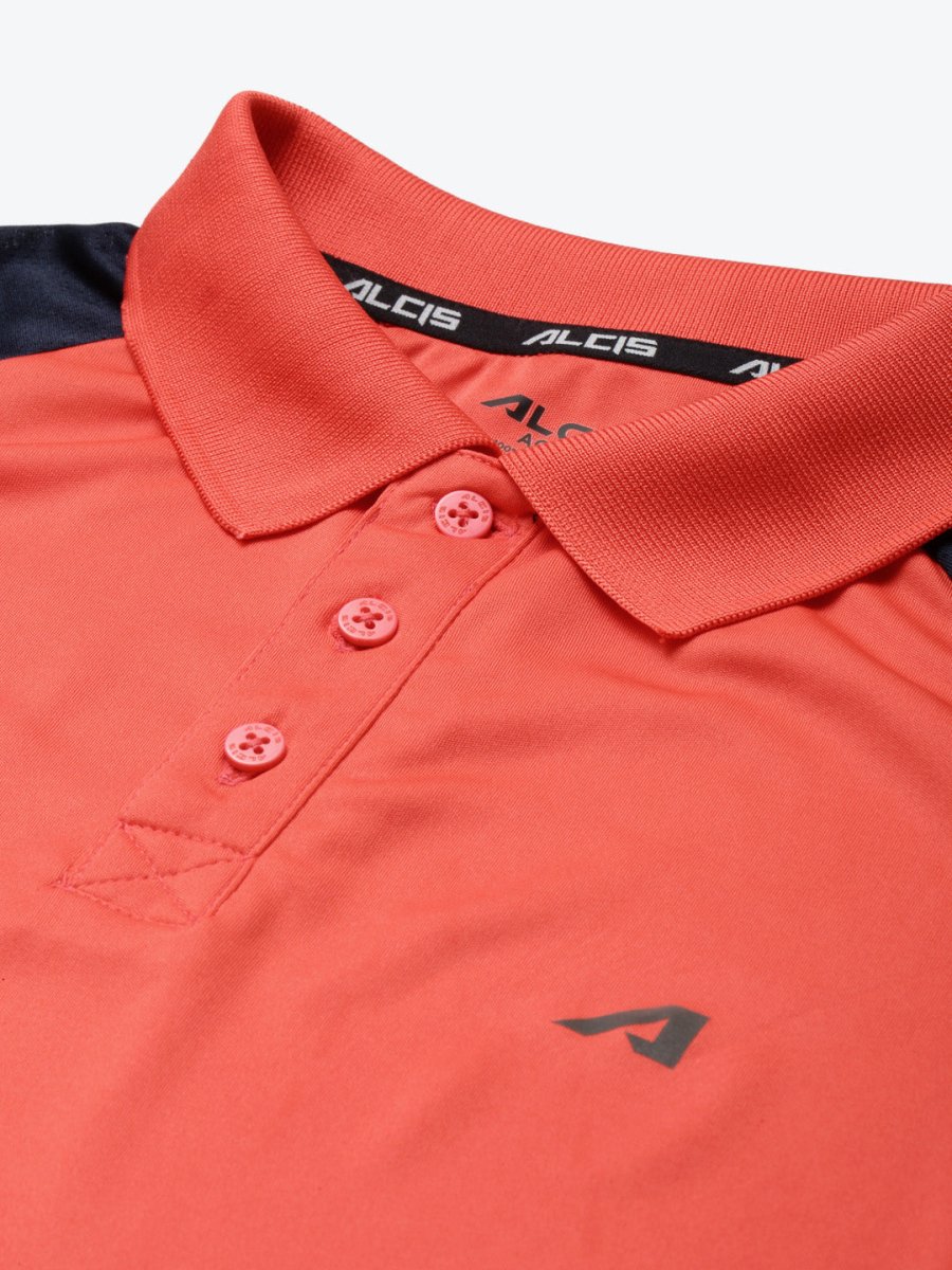 Alcis Men Red & Navy Blue Colourblocked Polo Collar Slim Fit Running T-shirt | Swadesiicart