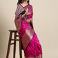 Mitera Pink & Golden Ethnic Motifs Banarasi Saree with Zari Border | Swadesiicart