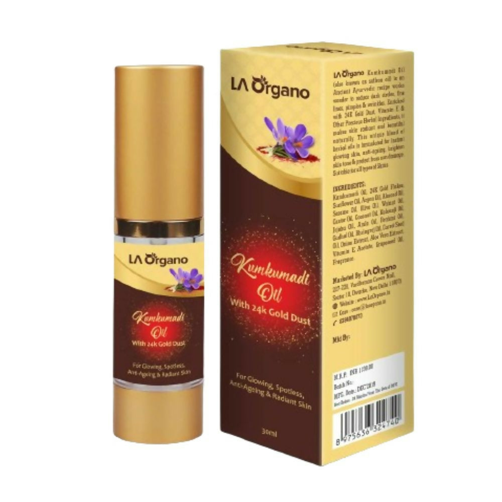 LA Organo Kumkumadi Oil Enriched with 24K Gold Dust | Swadesiicart