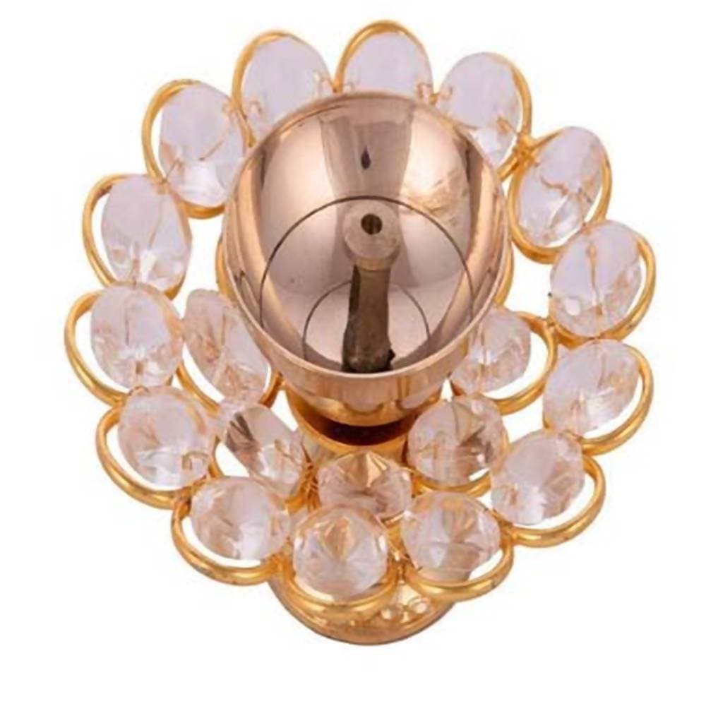 Puja N Pujari Flower Design Brass Crystal Diya | Swadesiicart