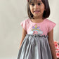 ArthLife Peach And Grey Unicorn Embroidered Dress