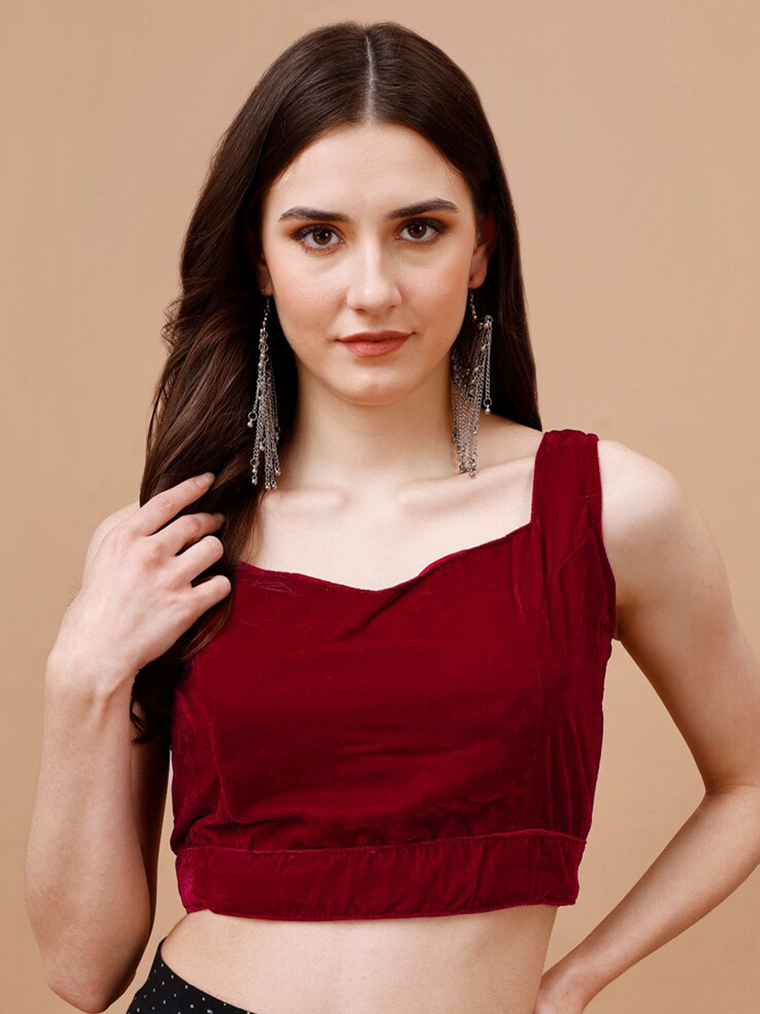 Tikhi Imli Sweetheart Neck Sleeveless Velvet Saree Blouse | Swadesiicart