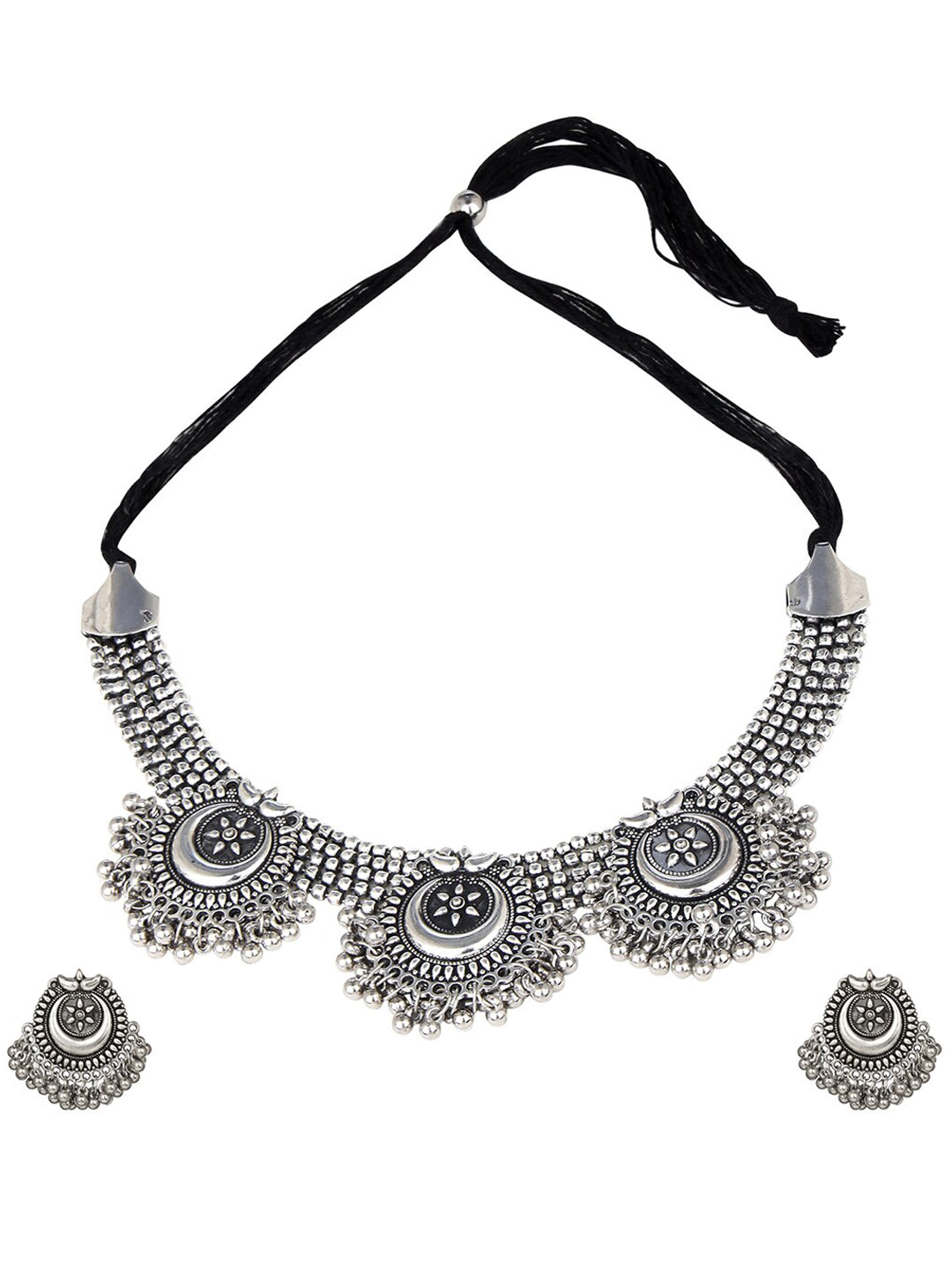 Cardinal Silver Oxidized Jewellery Set - Swadesiicart