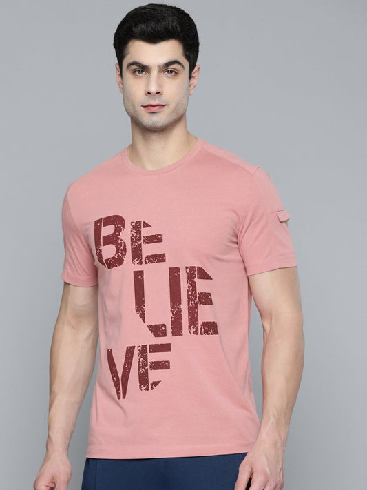 Alcis Men Dusty Pink & Maroon Typography Printed T-shirt | Swadesiicart
