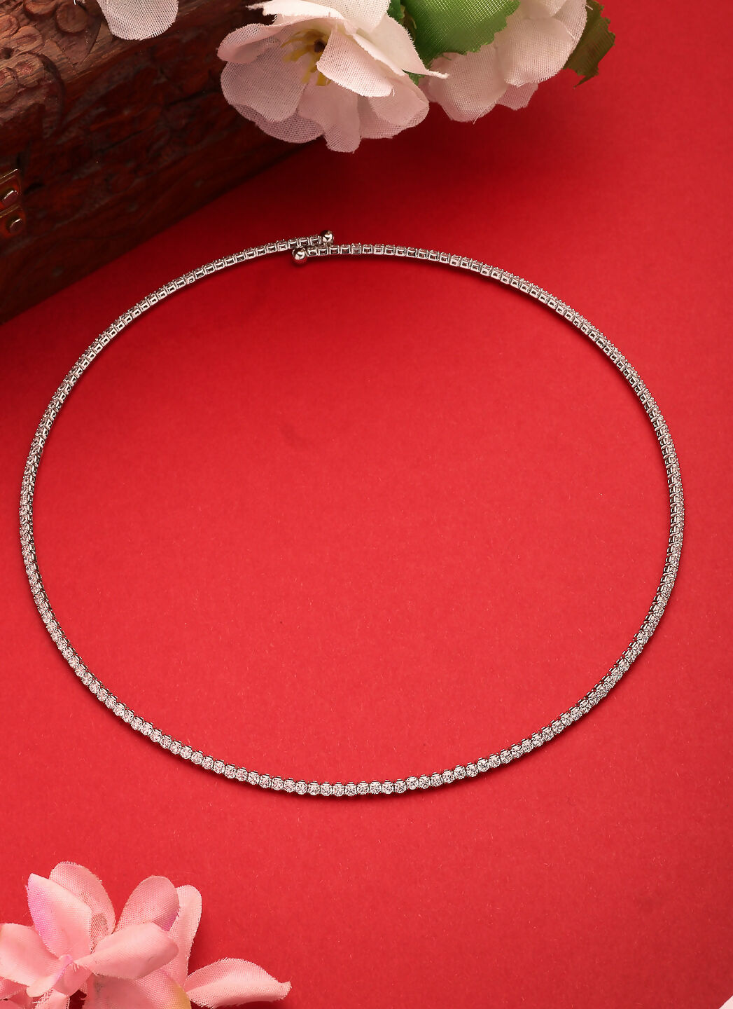NVR Women's Silver-Toned CZ-Studded Choker Necklace | Swadesiicart