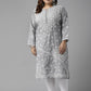 ADA Women Plus Size Grey Floral Embroidered Chikankari Kurta | Swadesiicart