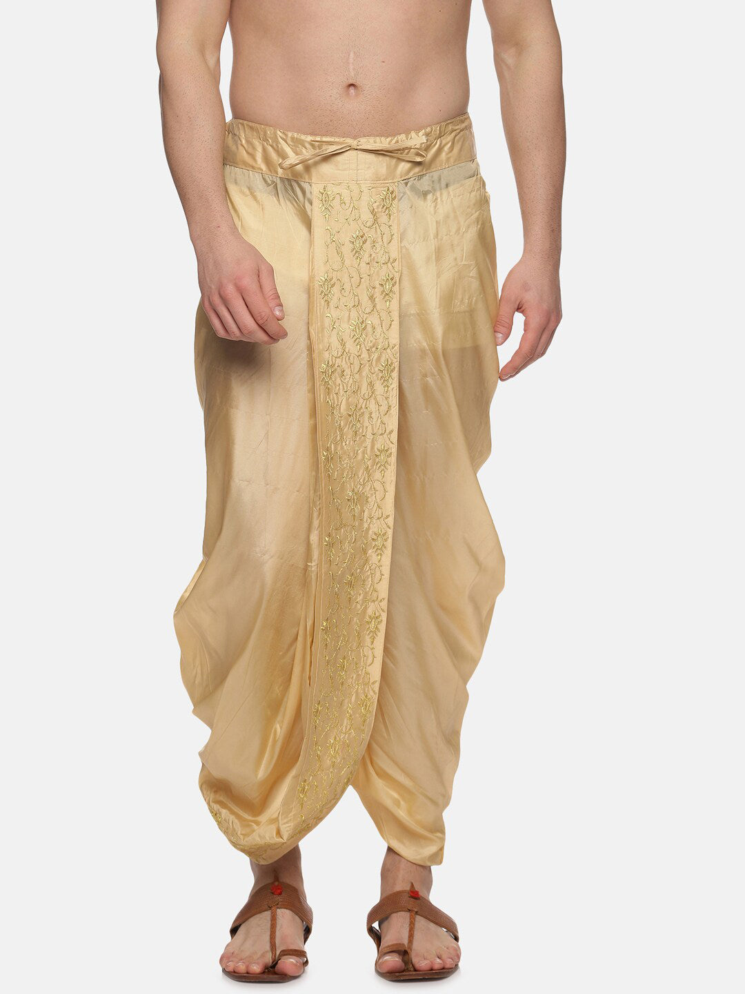 Sethukrishna Gold-Coloured Embroidered Dhoti Pant For Men | Swadesiicart