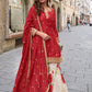Anaita Red Heavy Chinon Silk Palazzo Suit With Sequence Work