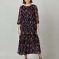 Souchii Women Navy Blue & Red Floral Chiffon A-Line Tiered Dress - SOUCHII