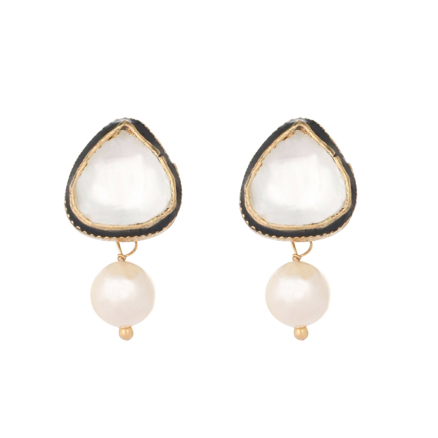 Nuyug 22K Gold Plated Kundan Stone Ethnic Mini Pearl Drop Studs | Swadesiicart