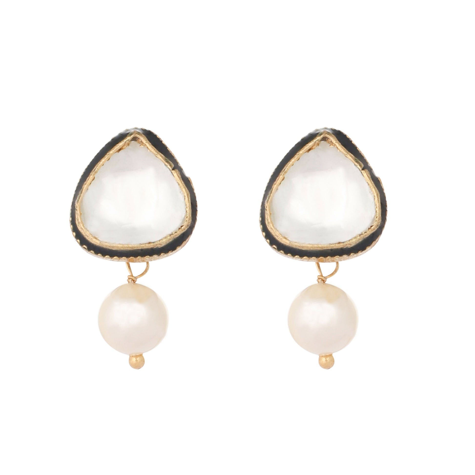 Nuyug 22K Gold Plated Kundan Stone Ethnic Mini Pearl Drop Studs | Swadesiicart