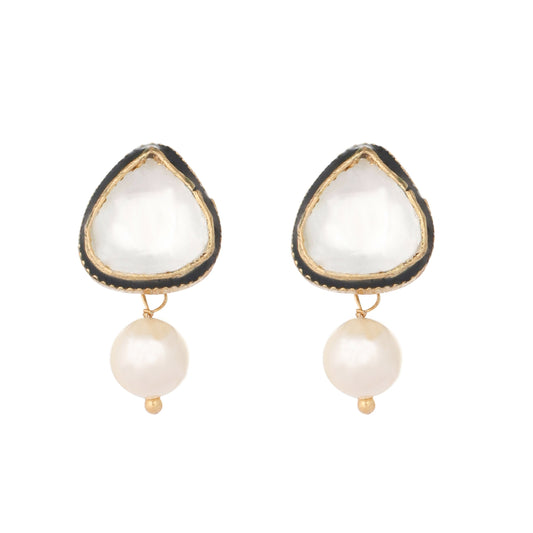 Nuyug 22K Gold Plated Kundan Stone Ethnic Mini Pearl Drop Studs | Swadesiicart