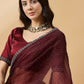 Brown Organza Swaroski Diamond Work Saree with Unstitched Blouse - Radha