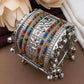 Tehzeeb Creations Women's Silver Colour Oxidised Bangle With Multi Colour Pearl - Swadesiicart