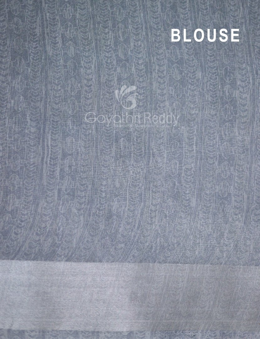 Shades of Light Grey With Floral Print Semi Chanderi Saree By Gayathri Reddy Designer Studio | Swadesiicart