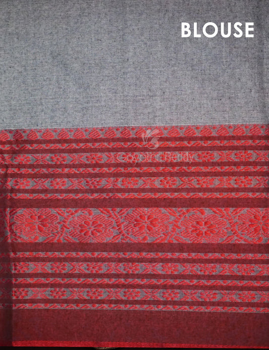 Grey Colour Contrast Thread Border Khadi Cotton Saree By Gayathri Reddy Designer Studio | Swadesiicart