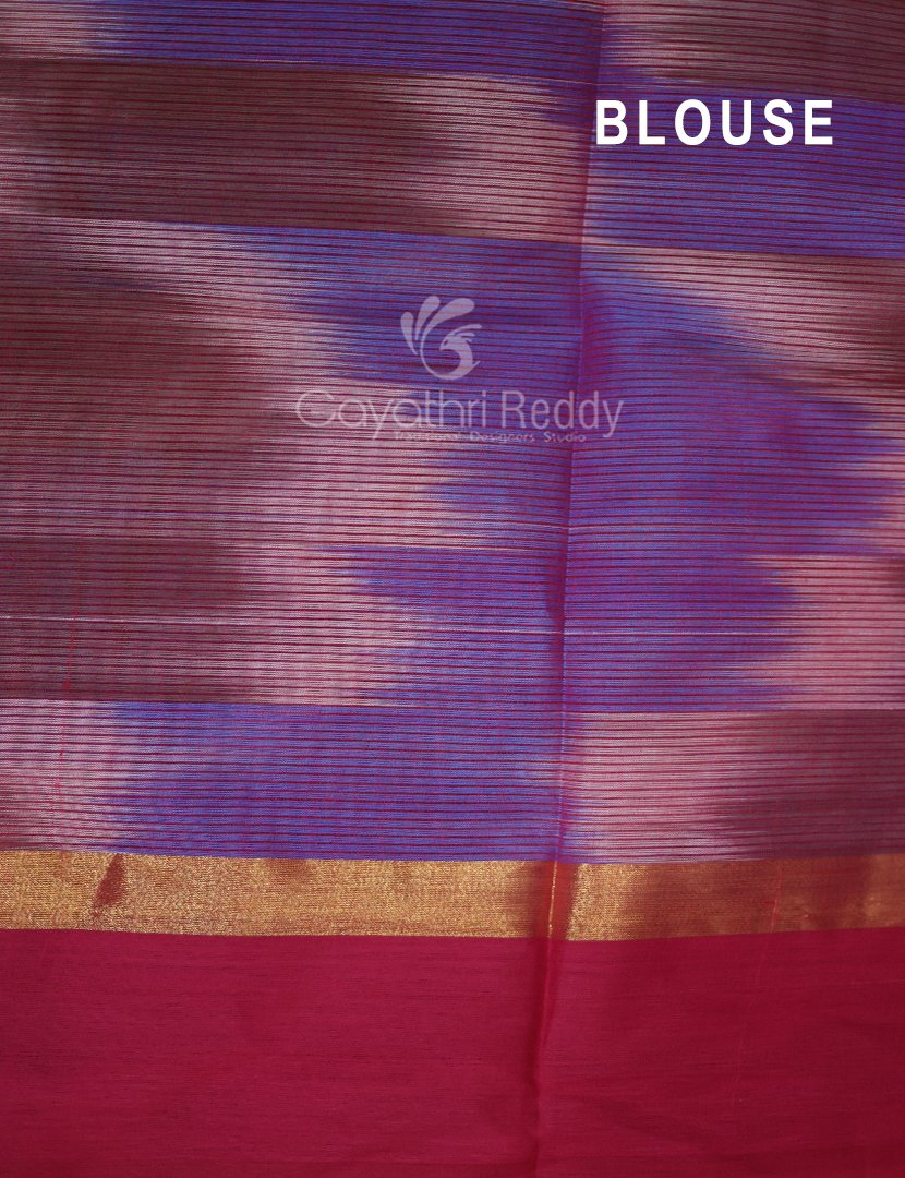 Dual Shades of Sky Blue And Maroon Mangalagiri Ikkat Cotton Saree By Gayathri Reddy Designer Studio | Swadesiicart