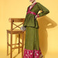 InWeave Women's Olive Pink Brocade Mughal Shaan Kurta Palazzo Set - Swadesiicart