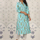 Ode by House of Pataudi Floral Printed Mandarin Collar Pure Cotton Kurta - Swadesiicart
