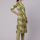 Aks Floral Printed Mandarin Collar Pure Cotton Kurta with Trousers