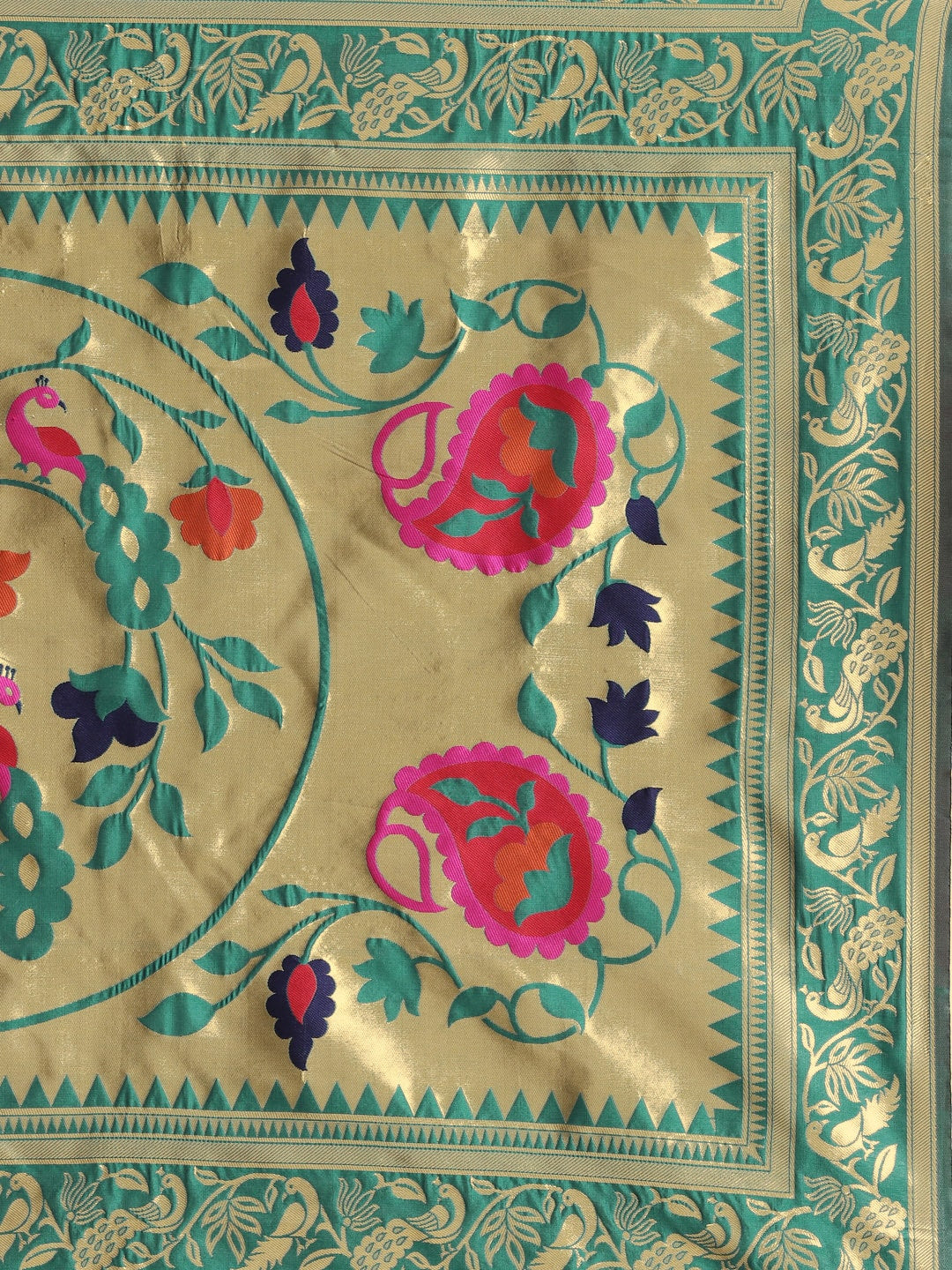 Saree Mall Teal Green & Golden Woven Design Banarasi Saree | Swadesiicart