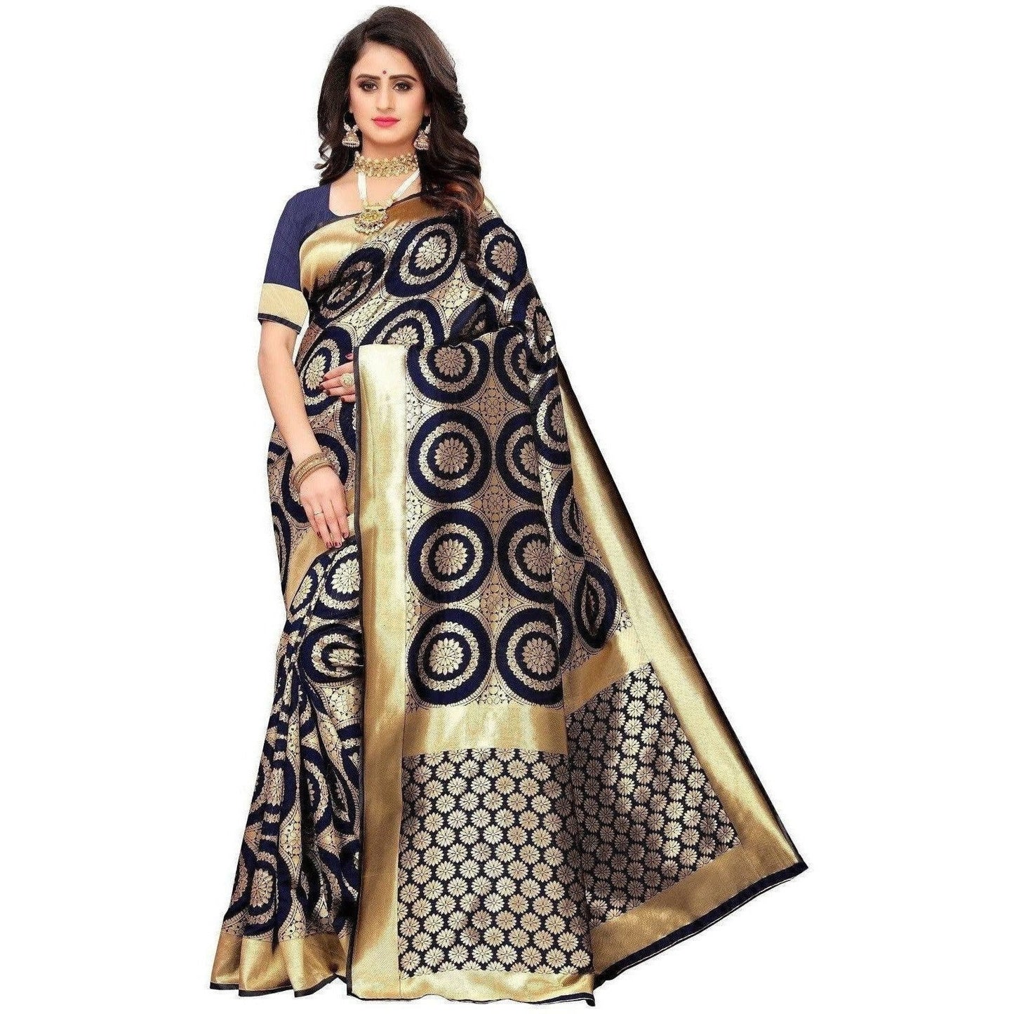 Vamika Banarasi Jaquard Blue Weaving Saree (Banarasi 27) | Swadesiicart