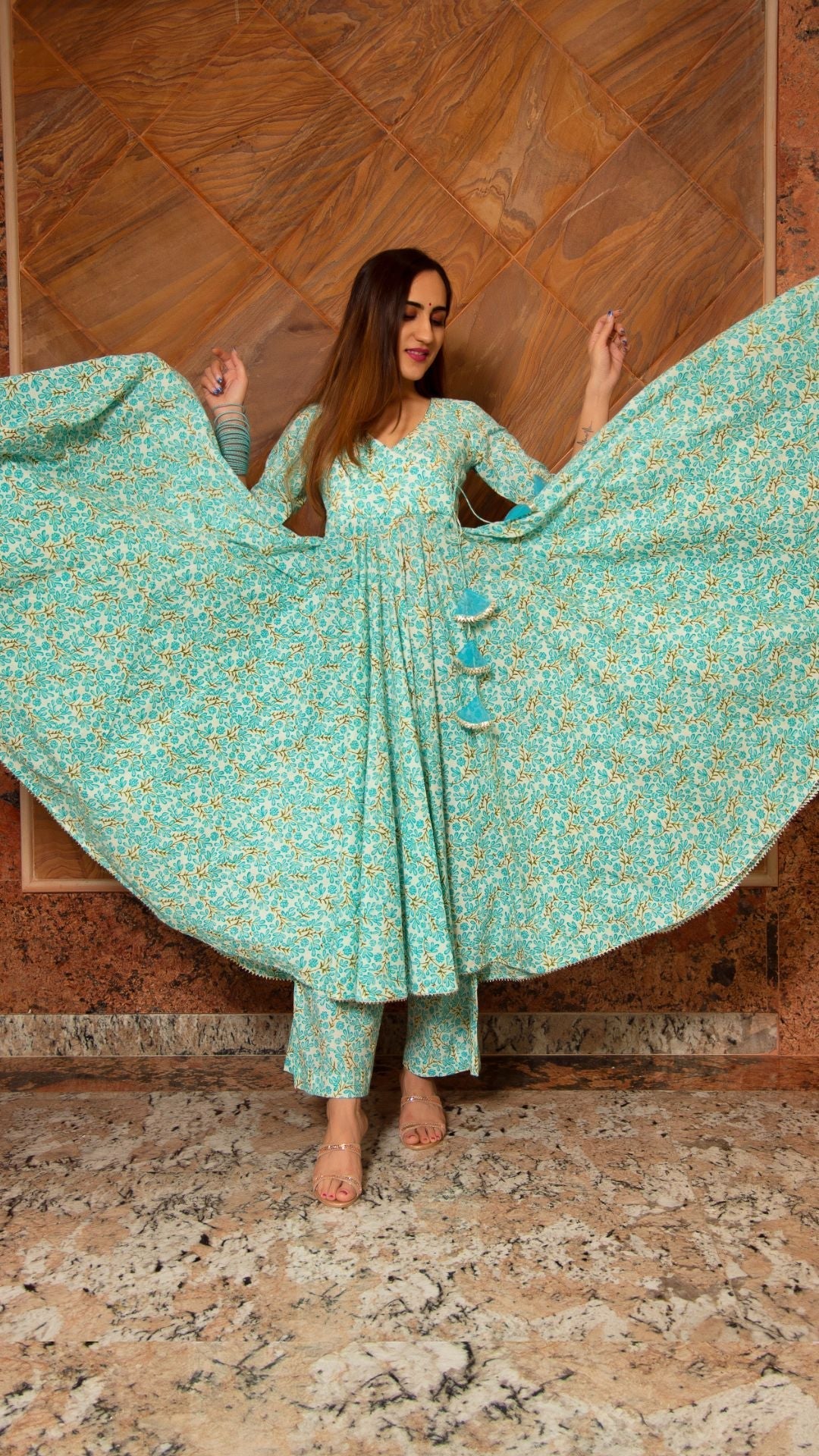 Pomcha Jaipur Noor Blue Cotton Angrakha Set | Swadesiicart
