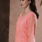 ADA Women Peach-Coloured Chikankari Hand Embroidered Straight Kota Handloom Kurta With Matching Slip | Swadesiicart