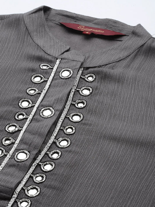 Sangria Yoke Design Mirror Work Kurta - Swadesiicart