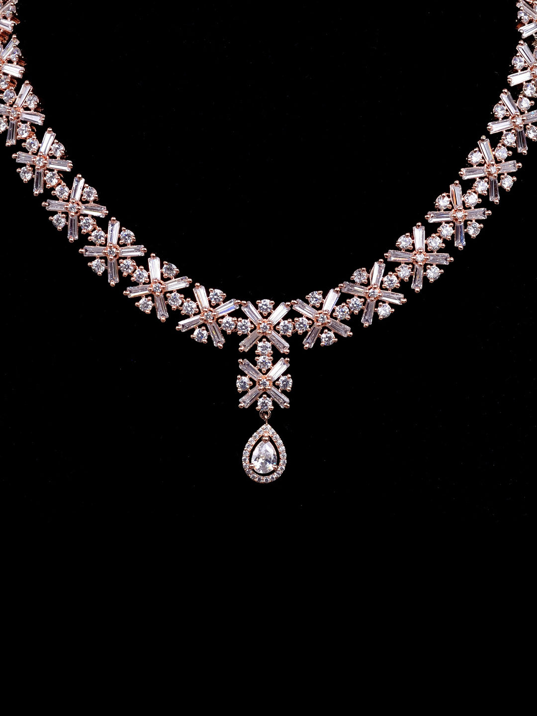 Saraf RS Jewellery Rose Gold-Polished American Diamond Studded Handcrafted Jewellery Set - Swadesiicart