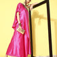 InWeave Women's Pink Green Brocade Satin Oneshoulder Kurta Set - Swadesiicart