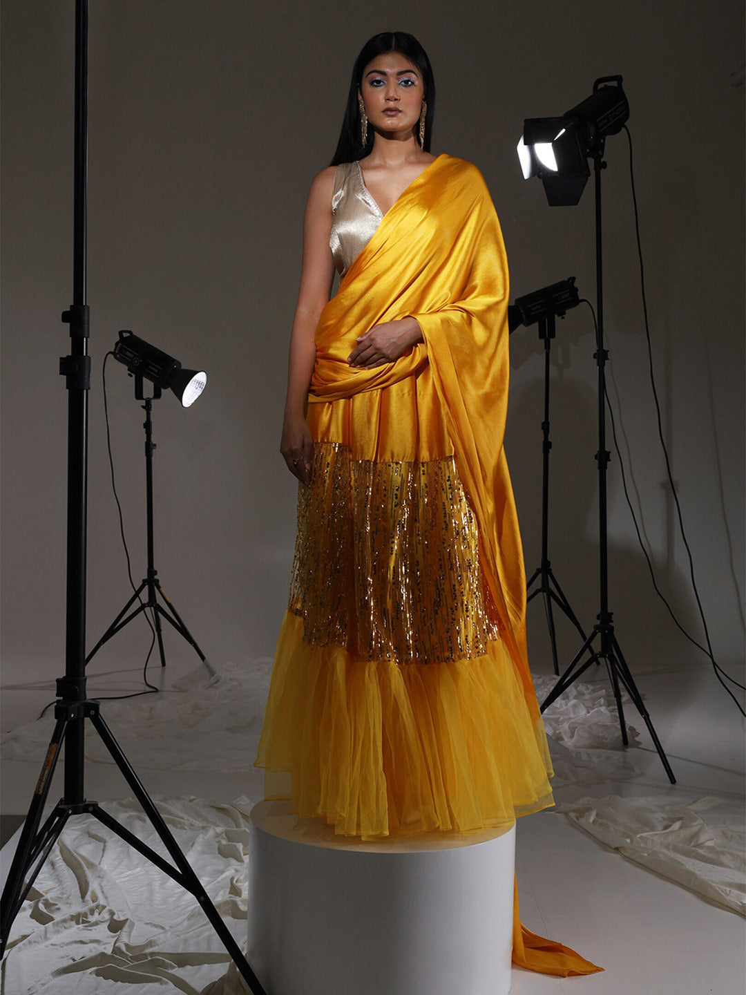 Tikhi Imli Satin embroidered Ready to Wear Saree | Swadesiicart