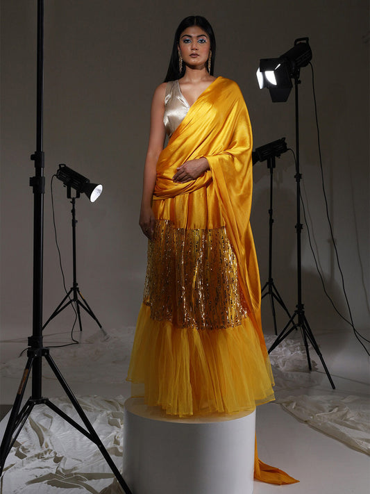 Tikhi Imli Satin embroidered Ready to Wear Saree | Swadesiicart