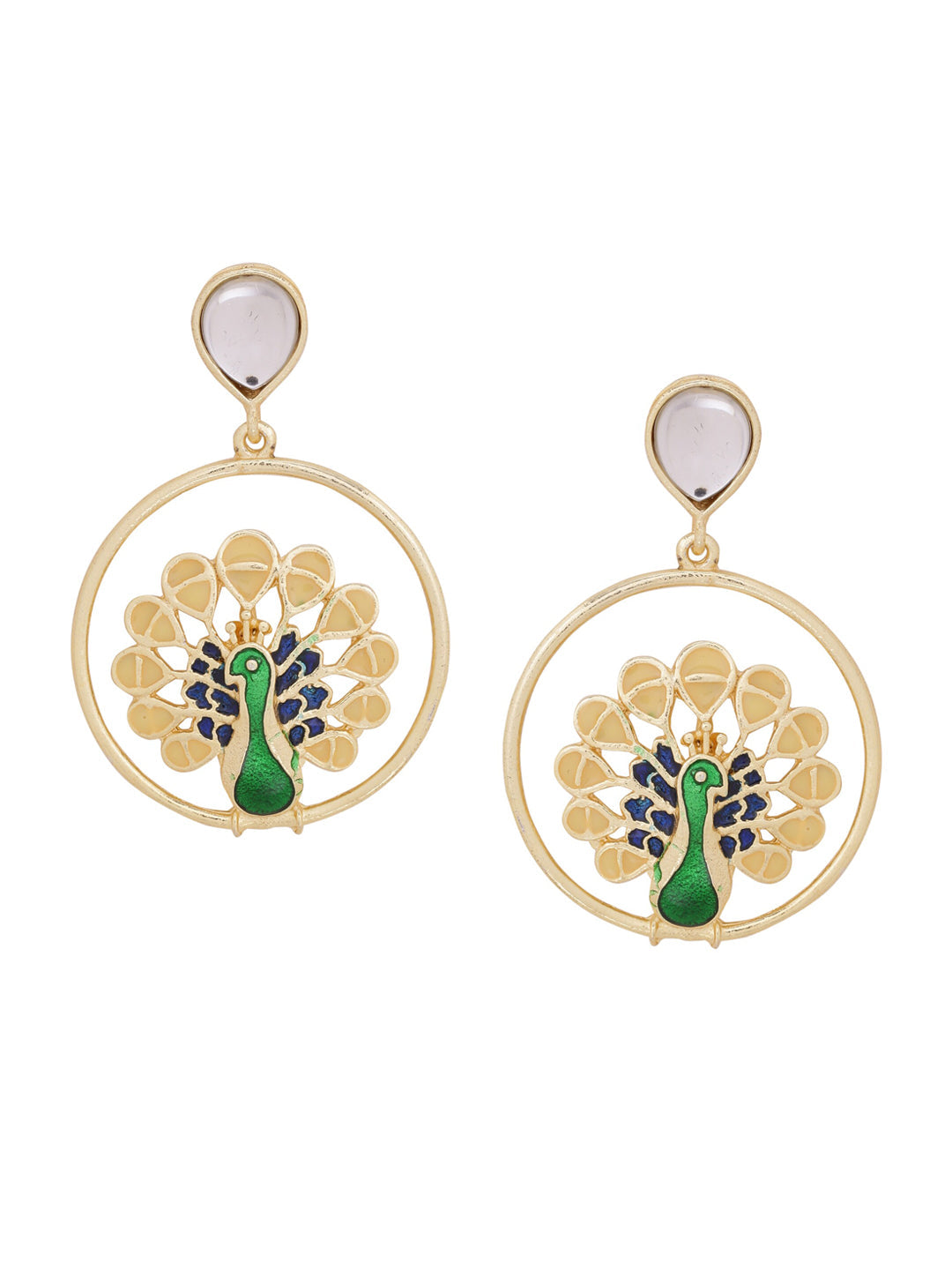 Shoshaa Green Peacock Shaped Drop Earrings | Swadesiicart
