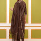 Vishudh Brown Ethnic Motifs Embroidered Kurta & Trousers With Dupatta - Swadesiicart