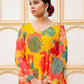 Vaasva Women Mustard Organza Multi Floral Print & Embroidered Anarkali Kurta, Pant & Dupatta set | Swadesiicart