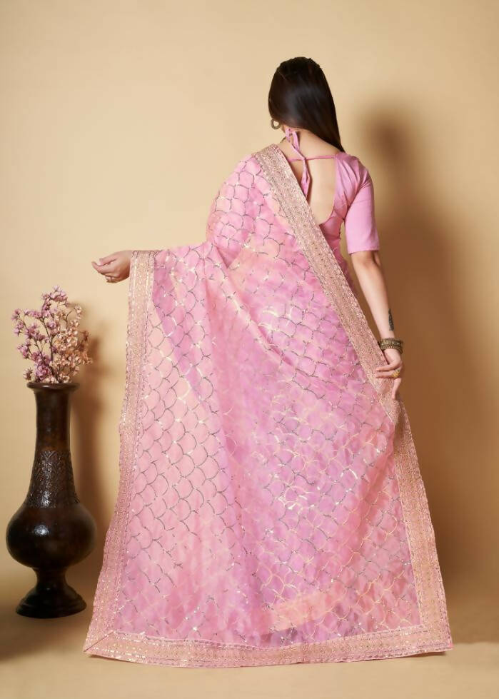 Vamsee Pink Organza Saree - Swadesiicart