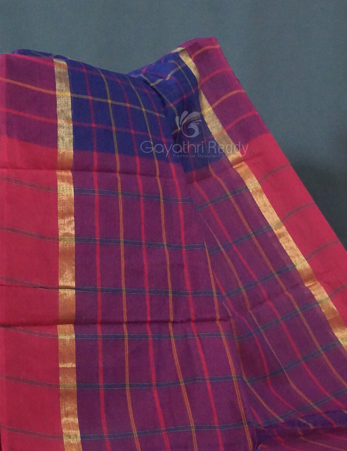 Dual Shade of Navy Blue And Magenta Pure Mangalgiri Cotton By Gayathri Reddy Designer Studio | Swadesiicart