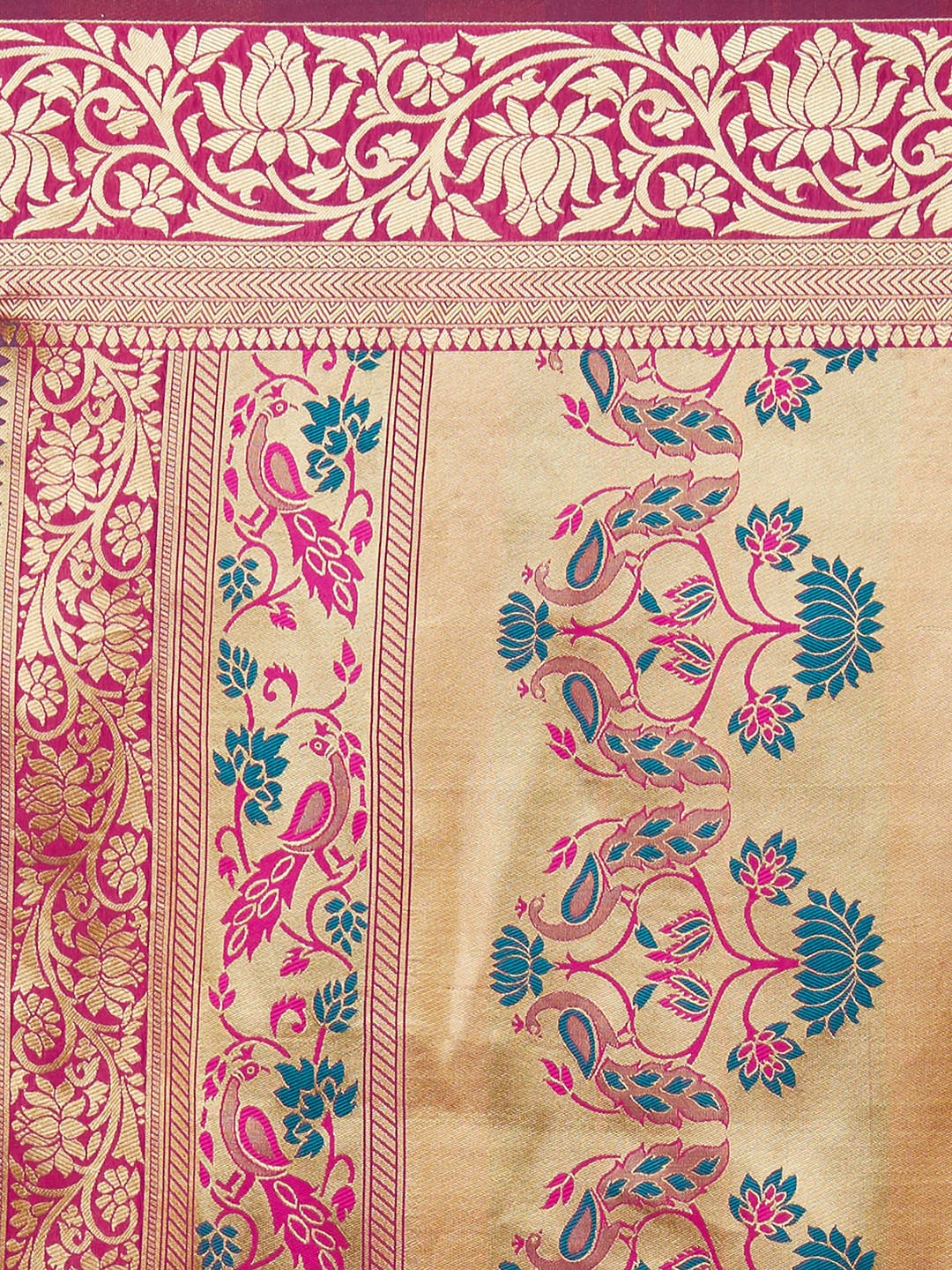 Mitera Green & Blue Silk Blend Woven Design Banarasi Saree | Swadesiicart